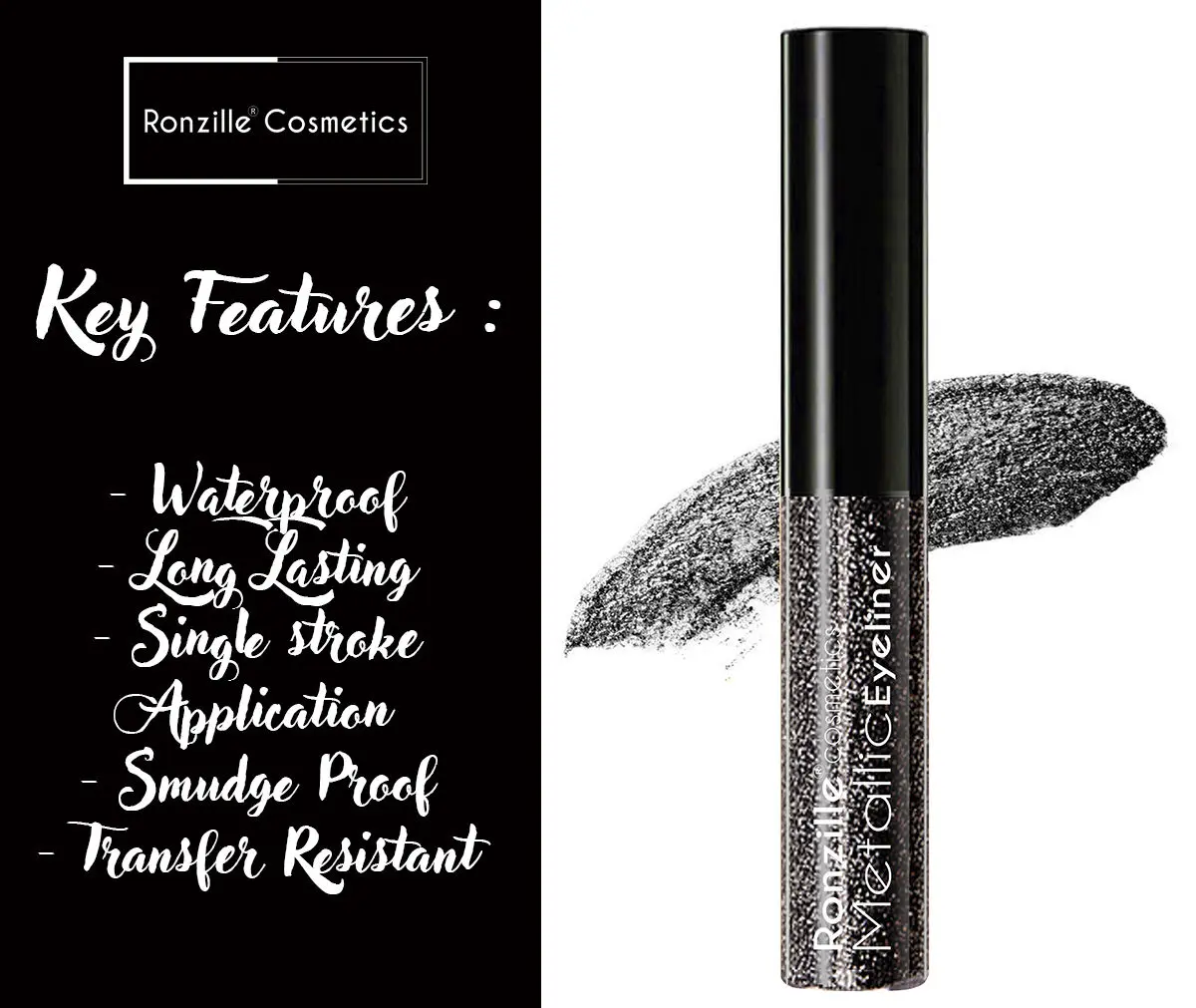 Ronzille Metallic Glitter Eyeliner- Black