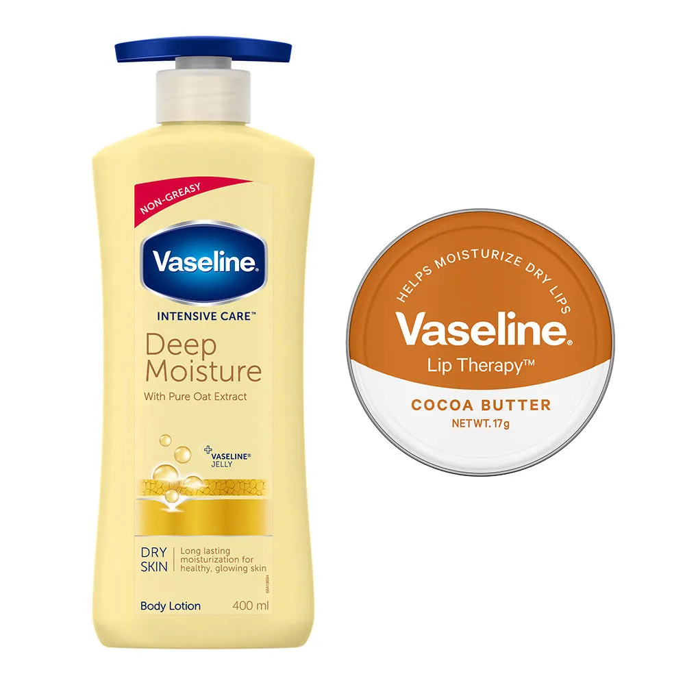 Vaseline Deep Moisture Lotion With Cocoa Lip Tin For Moisturized Skin & Healthy Lips