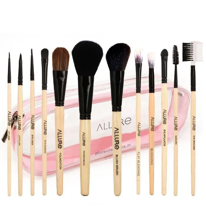 Allure Classic Ack-12 Pack Of 12 Makeup Brush Set With Travel Pouch