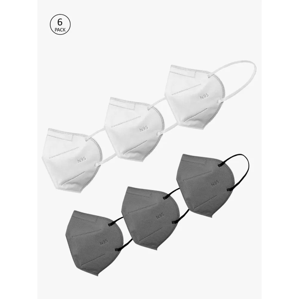 Yelloe 5 Layer N95 Mask In White & Grey (pack Of 6)