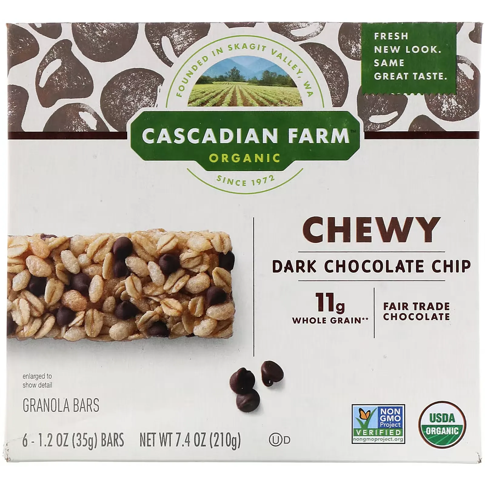 Organic Chewy Granola Bars, Dark Chocolate Chip, 6 Bars, 1.2 oz (35 g) Each