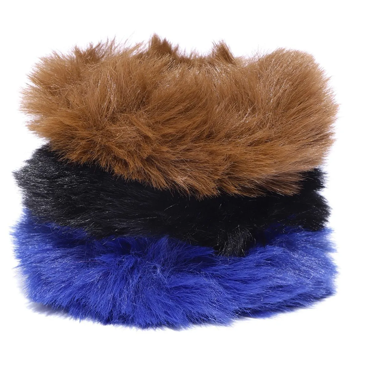 Blueberry Set Of 3 Brown, Balck And Blue Faux Fur Scrunchie