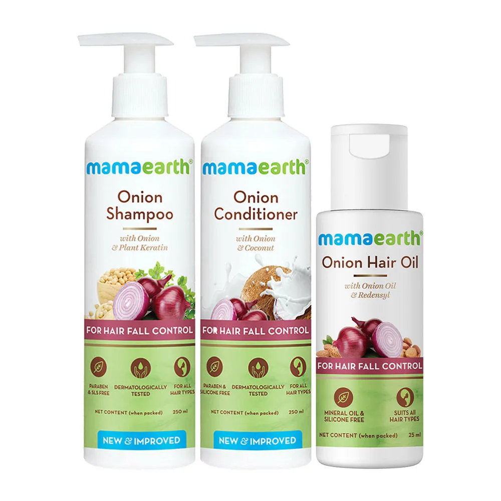 Mamaearth Onion Hair Fall Control Shampoo & Conditioner With Free Onion Oil