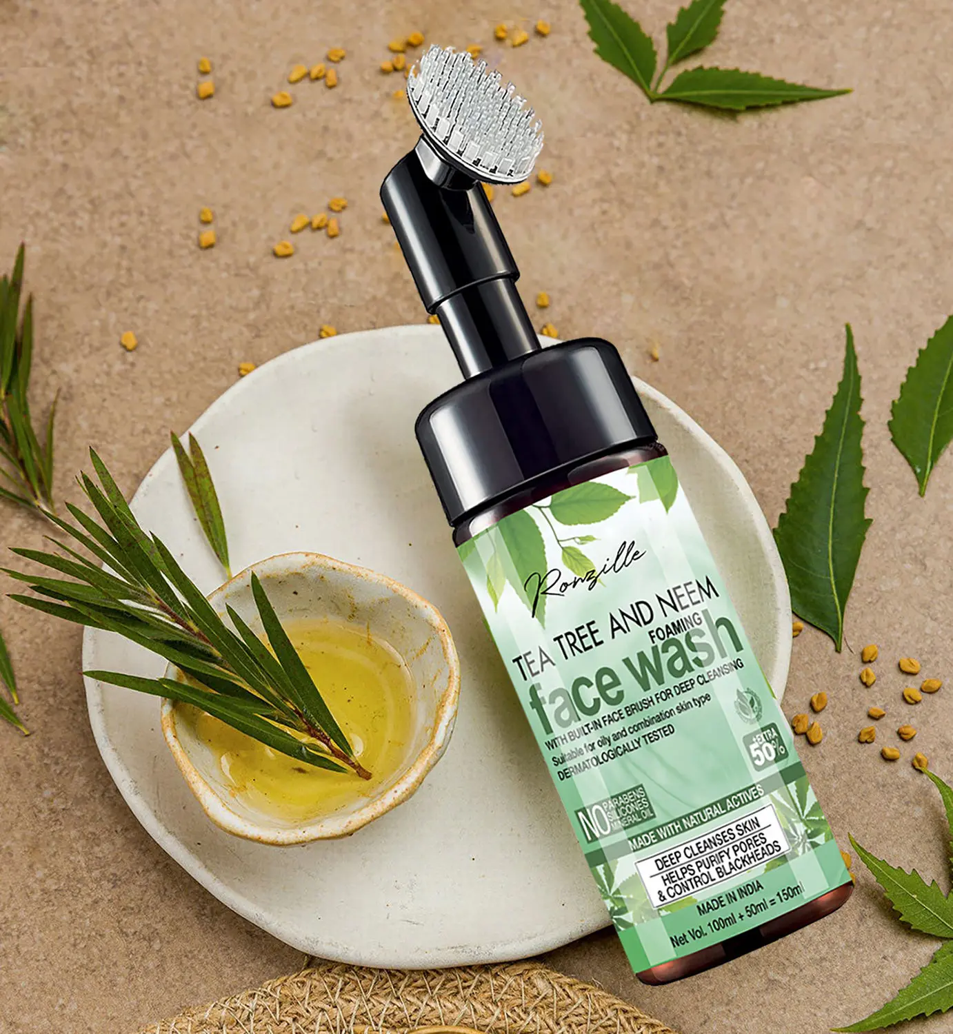 Ronzille Tea Tree and Neem Detoxifying & Deep Cleansing with Built-In Face Brush Foaming