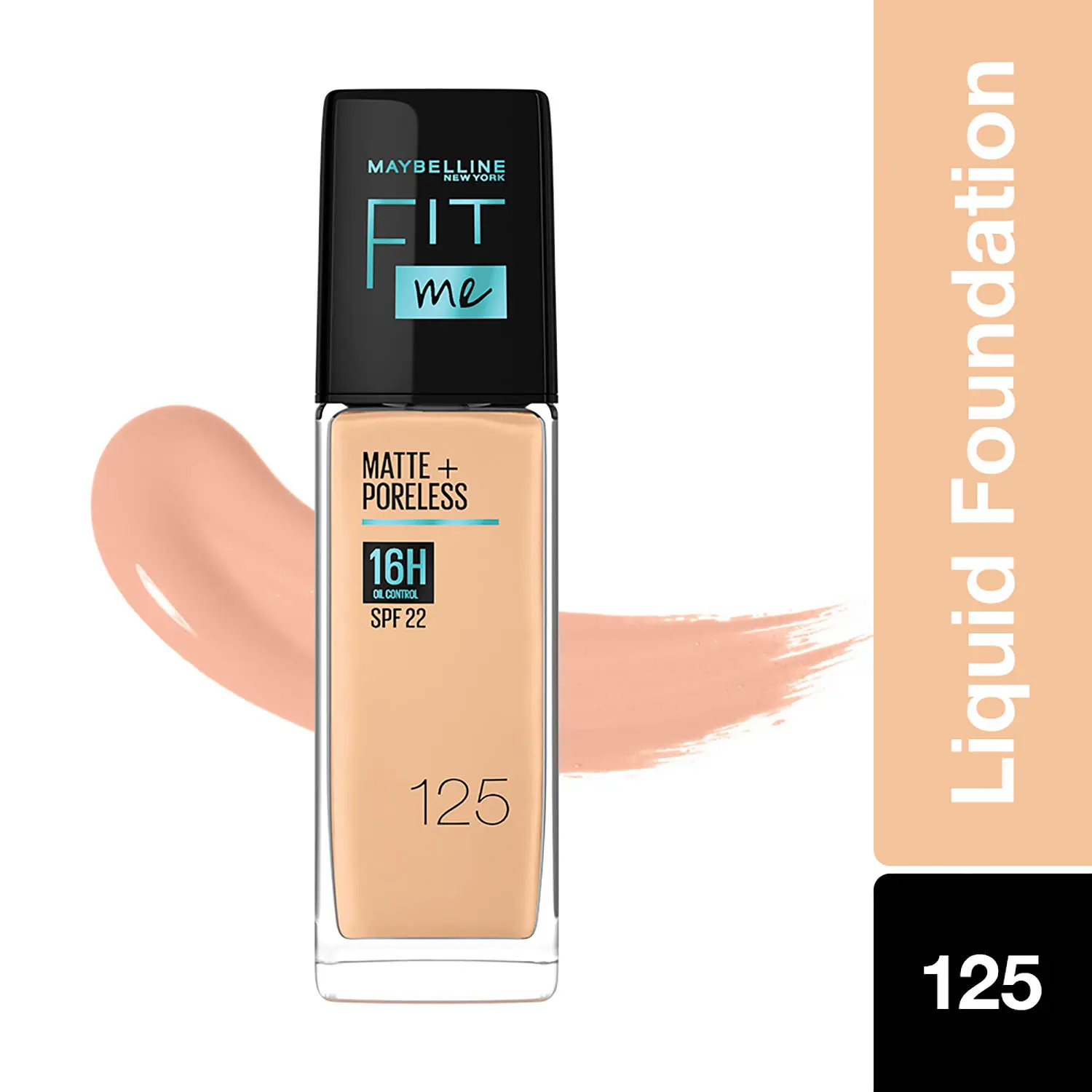 Maybelline New York Fit Me Matte+Poreless Liquid Foundation 16H Oil Control  - 125 Nude Beige, 30 ml