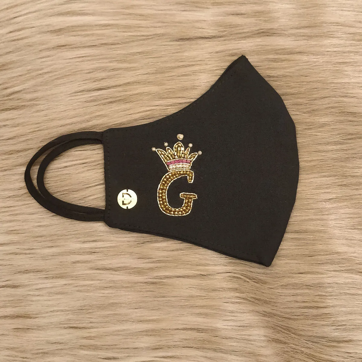 Diya Aswani Black Personalised Mask Letter G With Queen Crown(1 pcs)