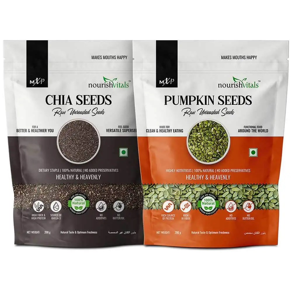 NourishVitals Healthy Munching Combo,  Pumpkin + Chia Raw Unroasted Seeds  2 Piece(s)/Pack