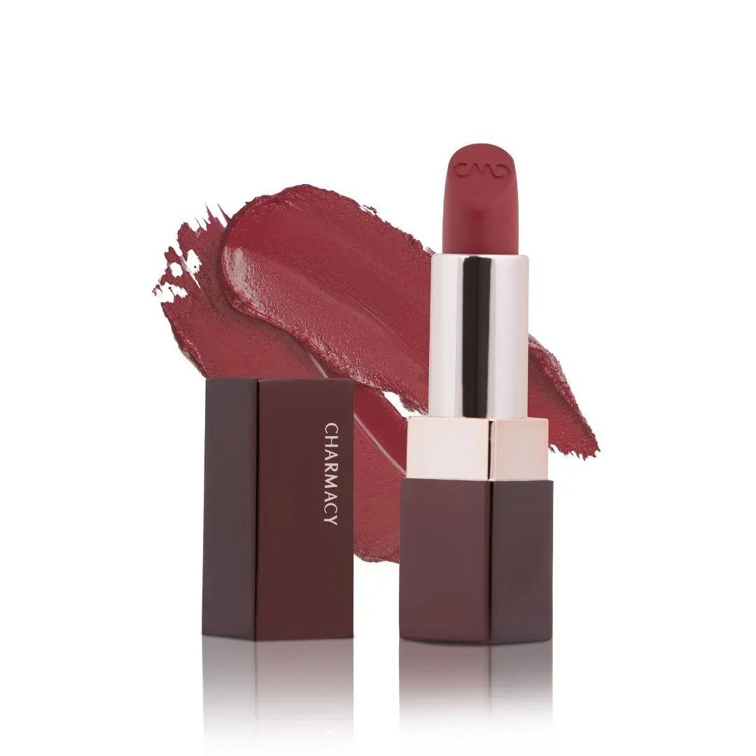 Charmacy Milano Soft Satin Matte Lipstick (Dip O' Ruby) - 3.8g, High Coverage, Single Stoke, Hydrating on Lips, Matte In Texture, Glides Smoothly, Vibrant Colors, Non Toxic, Vegan, Cruelty Free