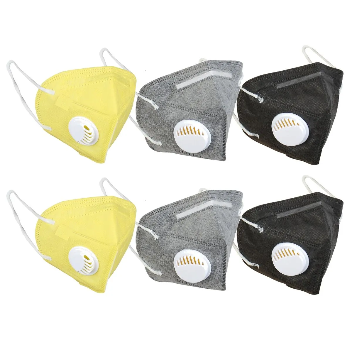 Fabula Pack of 6 KN95/N95 Anti-Pollution Reusable 5 Layer Mask (Grey,Yellow Black)