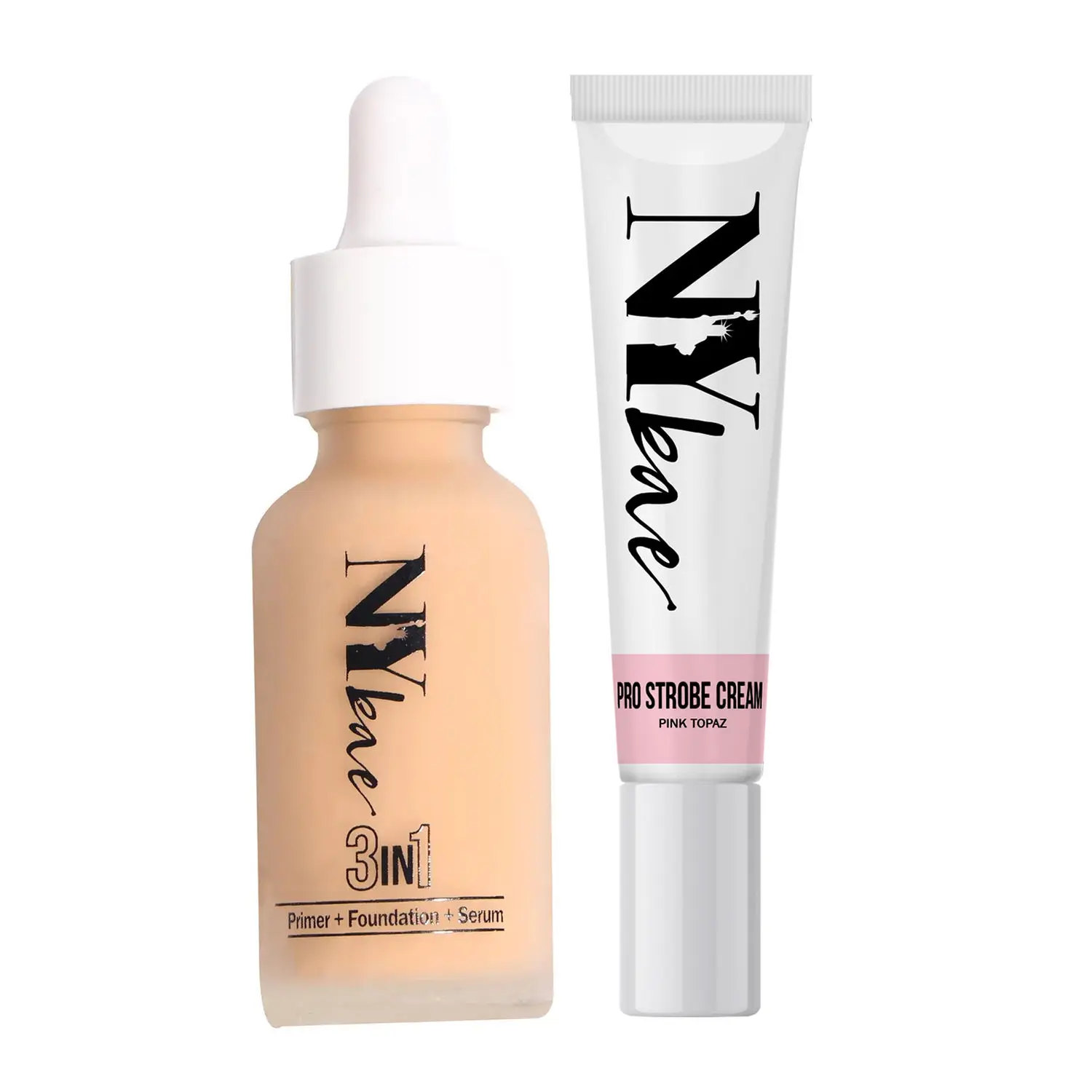 NY Bae Strobe Skin Tint Combo - Medium Skin | Strobe Pink Topaz | Warm Cashew Foundation | Skin Tint | Glowy Korean Skin | Fair Skin Tone | Everyday Makeup Kit