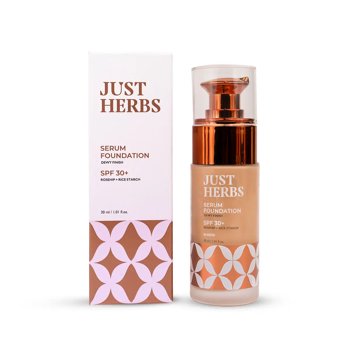 Just Herbs 12 Hours Full Coverage Serum Foundation SPF 30+ With Rosehip Oil And Rice Starch, Beige - 30ML