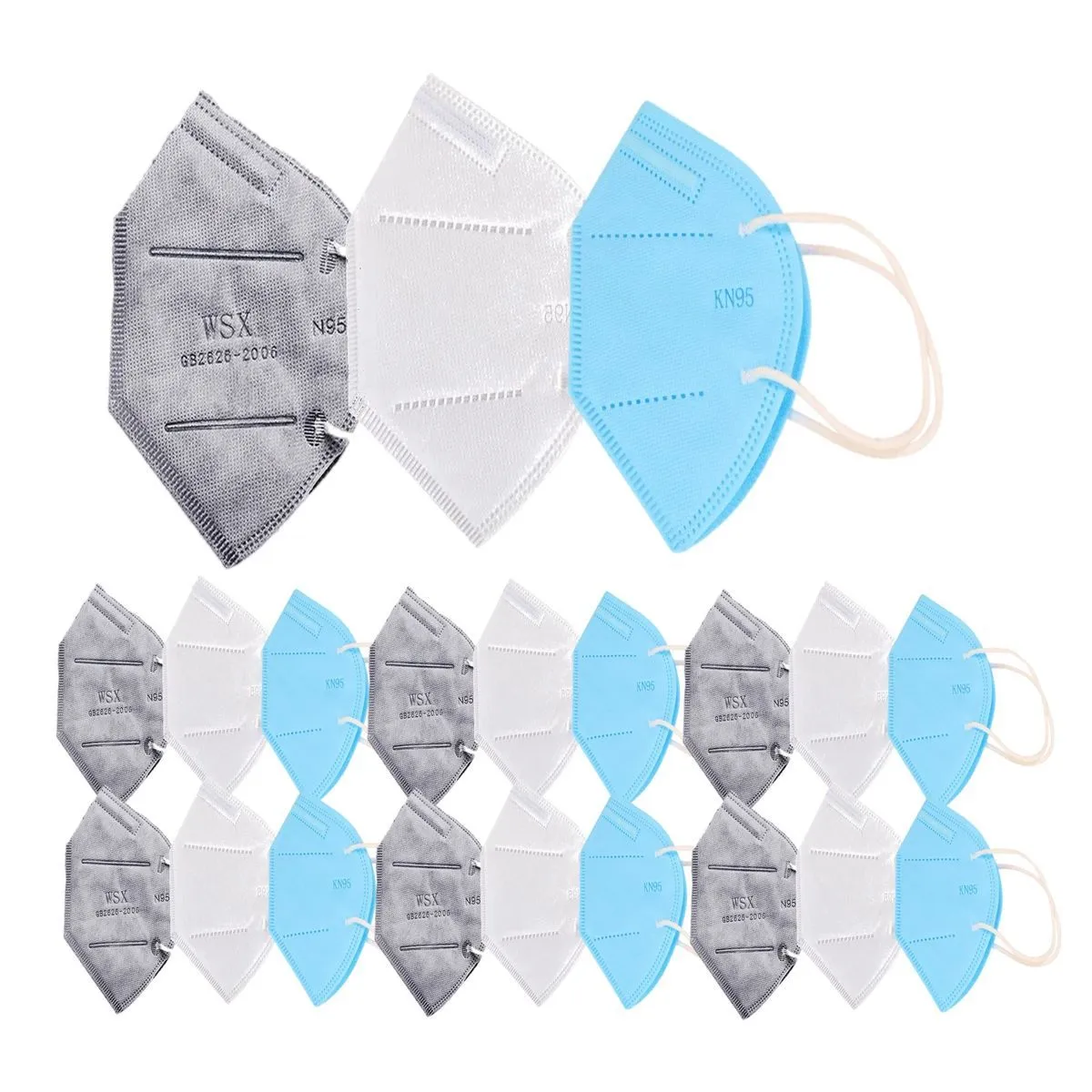 Fabula Pack Of 18 Kn95/N95 Anti-Pollution Reusable 5-Layer Mask (Blue,Grey,White)