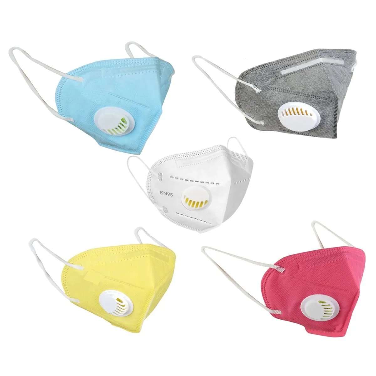 Fabula Pack of 5 KN95/N95 Anti-Pollution Reusable 5 Layer Mask (White,Blue,Yellow,Grey,Pink)