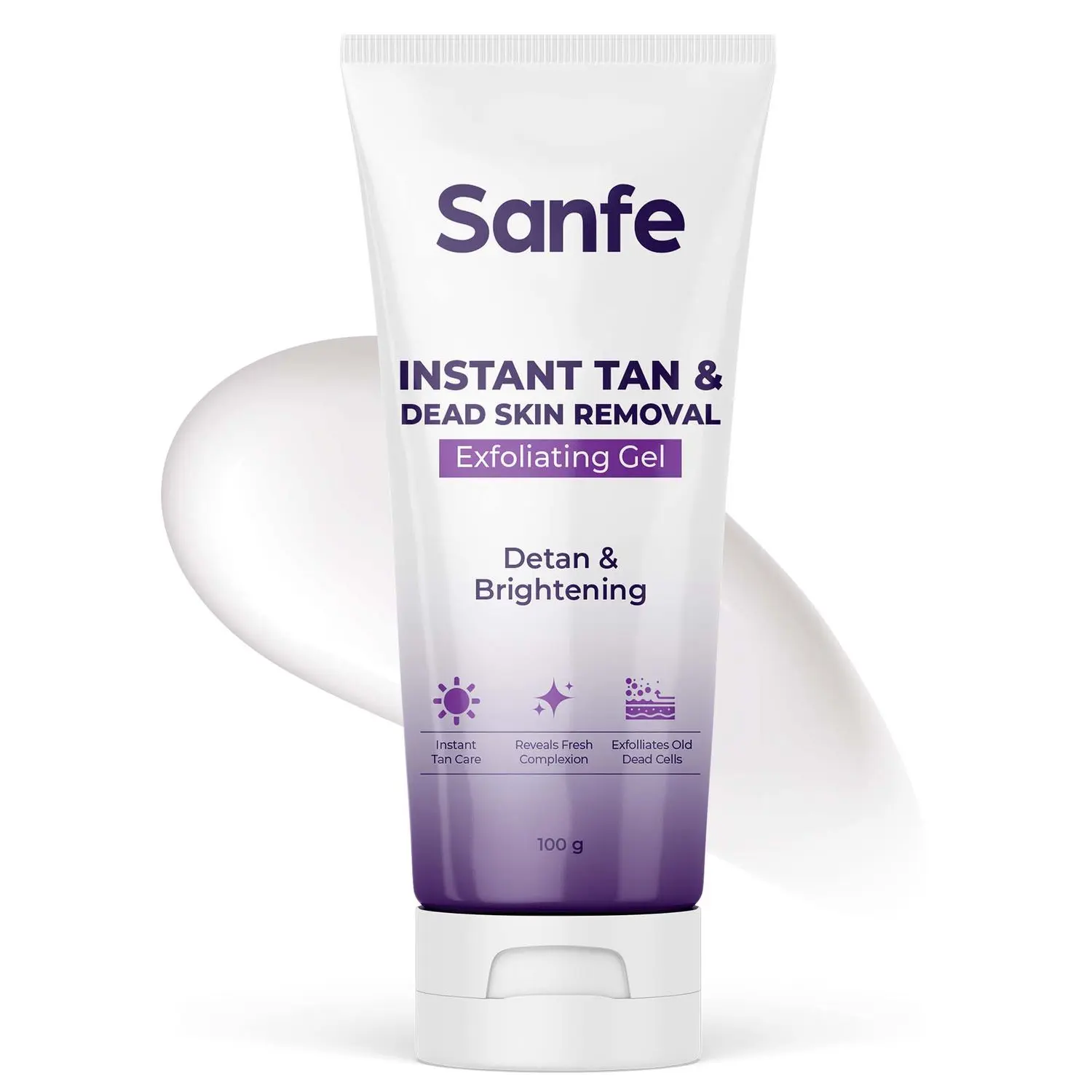 Sanfe Instant Tan & Dead Skin Removal Exfoliating Gel | Visibly Removes Tan | Exfoliates Dead Skin in Minutes | Smooth & Bright Skin | 100g