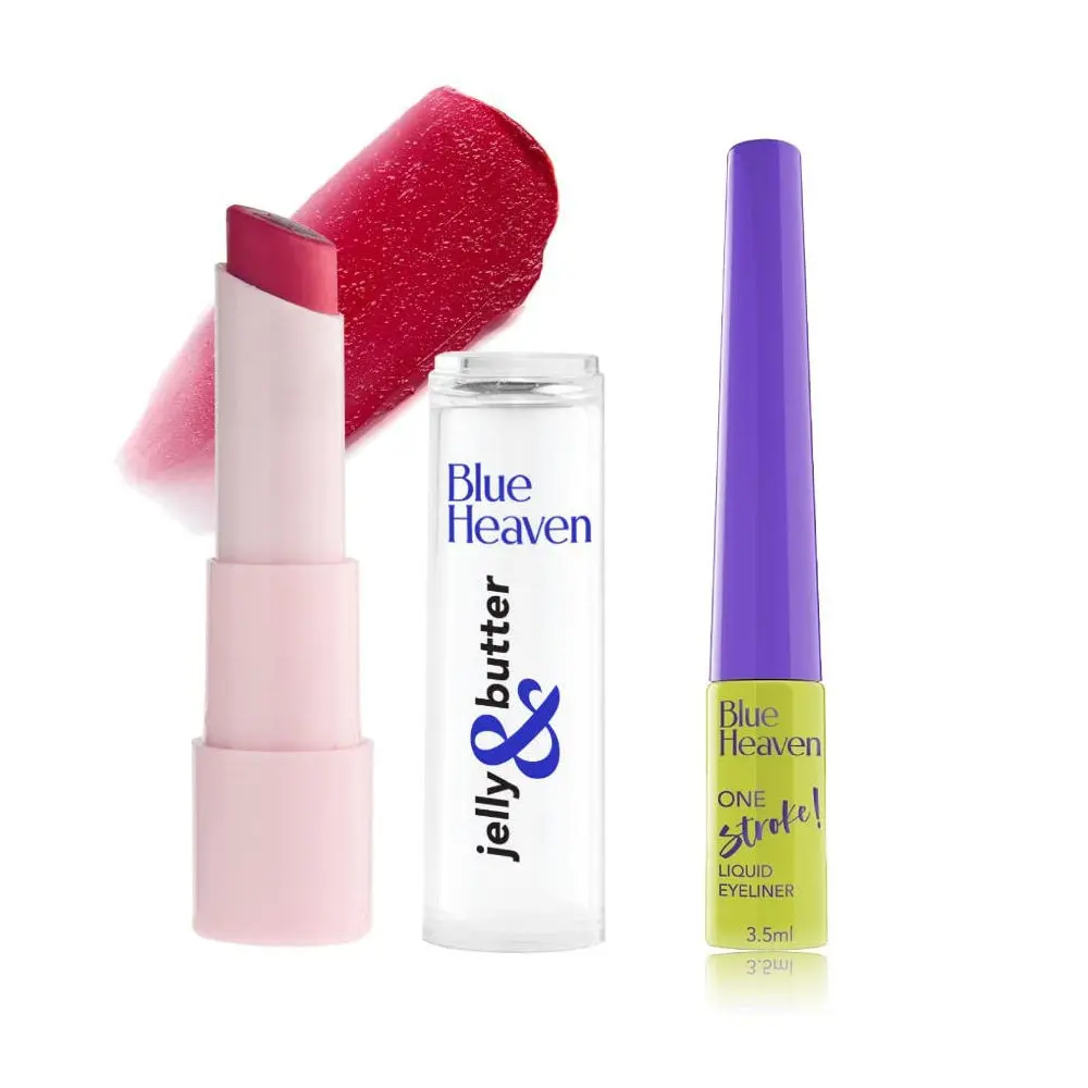 Blue Heaven Everyday Essentials Eye & Lip Combo - Pink Rose | Hydrating Tinted Lip Balm, Pink Rose | Eyeliner, Black | Pack of 2