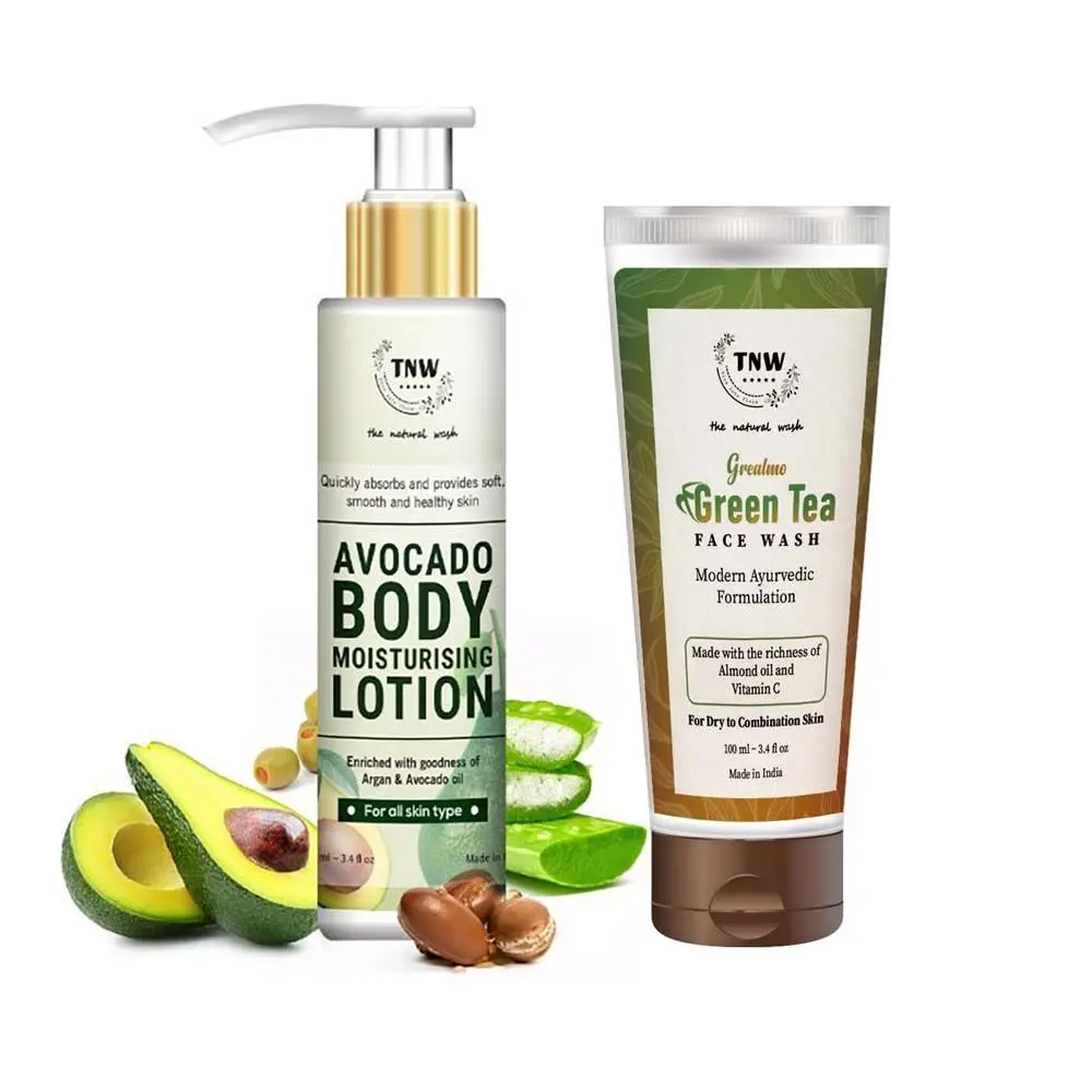 TNW – The Natural Wash Avocado Body Lotion, Green Tea Face Wash | Skincare Combo for Dry Skin