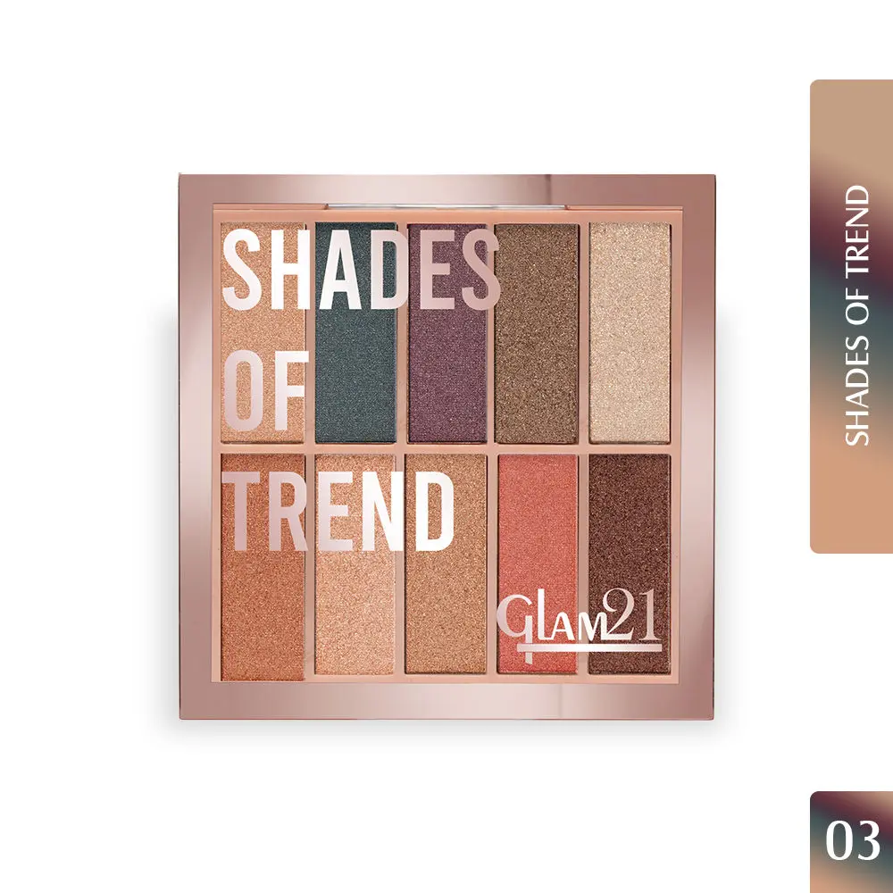 Glam21 Shades of Trend Eyeshadow Palette | 10 Highly Pigmented Shades |Smudge Free & Long-Lasting| Shimmery Finish| 12gm - Shade -03