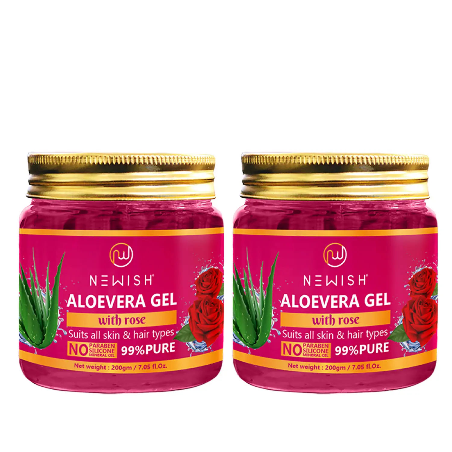 Newish Aloe Vera Gel Enriched With Rose For Face & Skin | Pure & Natural Face Gel to Prevent Pimples & Acne (200 g) Pack of 2