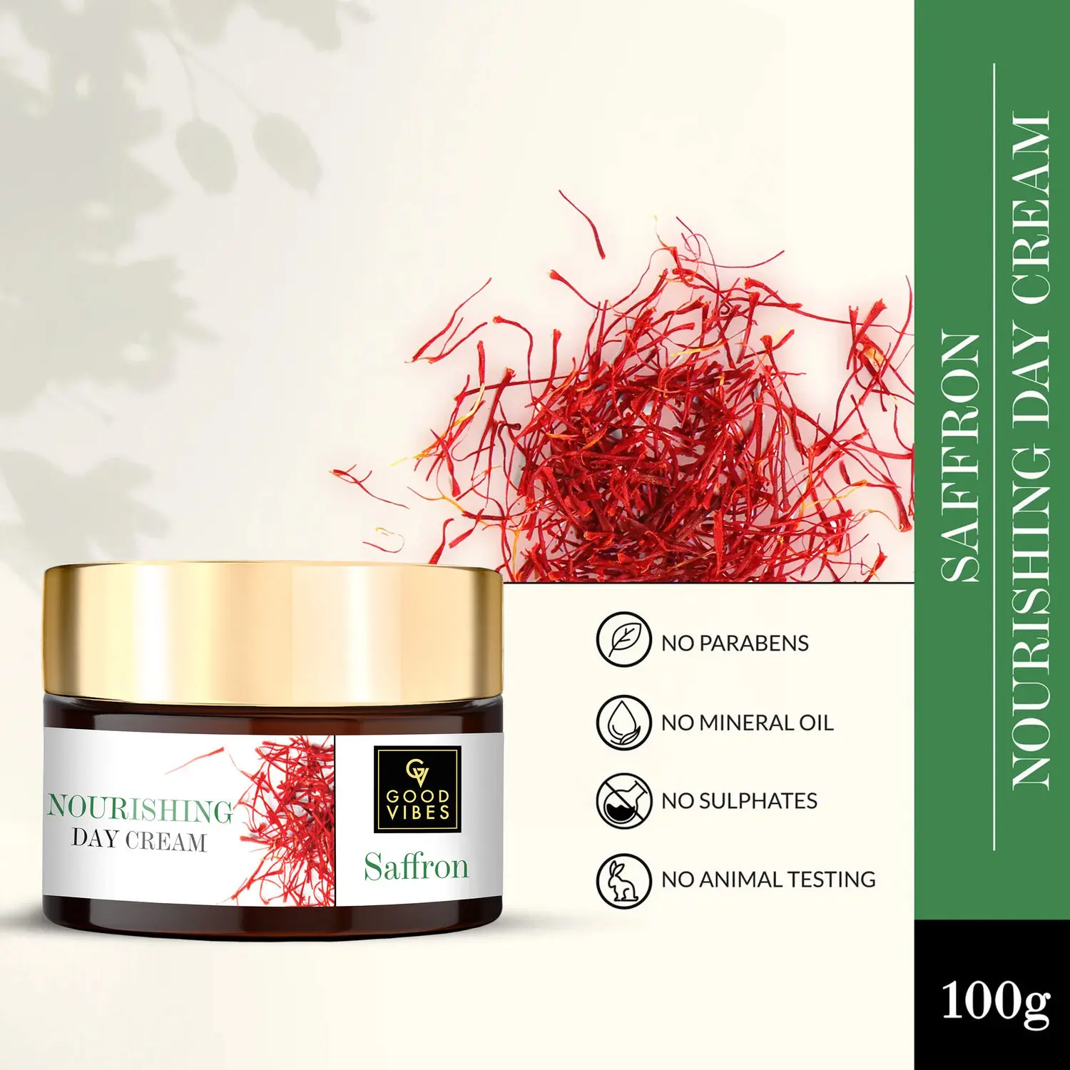 Good Vibes Saffron Nourishing Day Cream | Hydrating, Glow | With Coffee | No Parabens, No Sulphates, No Mineral Oil, No Animal Testing (100 g)