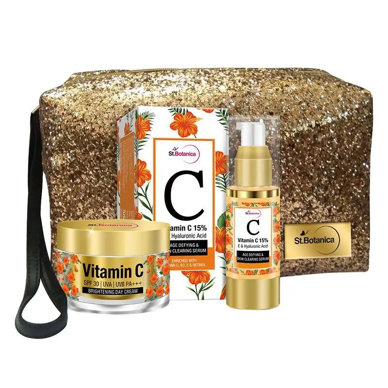 St.Botanica Vitamin C Combo Brightening Day Cream + 15% Age Defying Skin Clearing Serum & Pouch