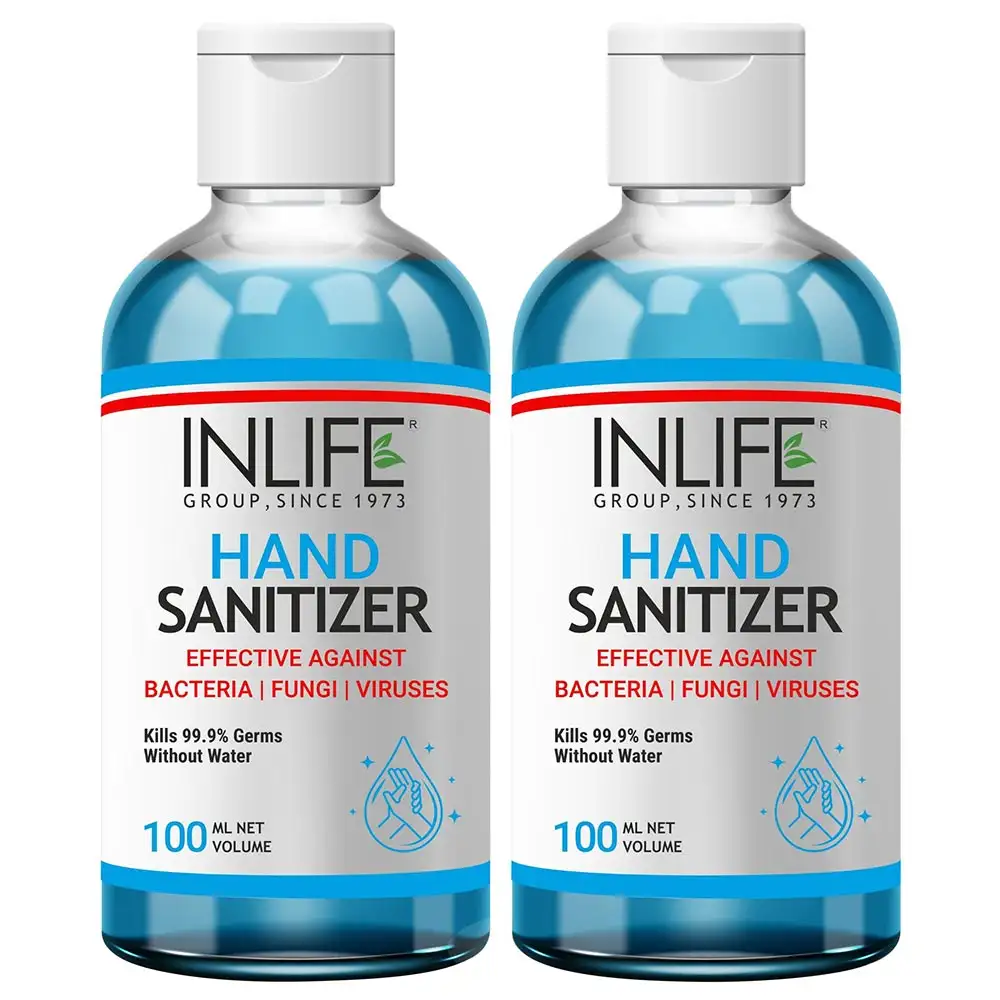 INLIFE Hand Sanitizer with 70% Alcohol Based,  Fragrance Free  100 ml  Germ Protection, Anti-Bacterial (Pack of 2)