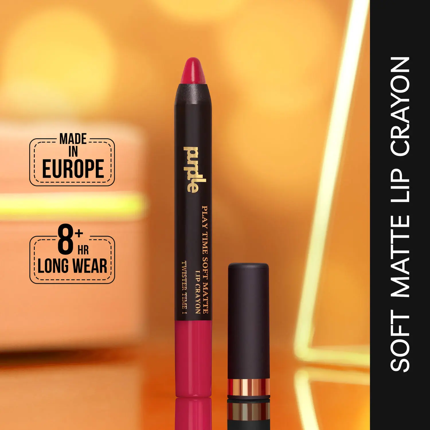 Purplle Lip Crayon, Soft Matte with Jojoba Oil, Red - Twister Time 1 | Lightweight | Highly Pigmented | Long Lasting | Easy Application | Smudgeproof | Transferproof (3 gms)