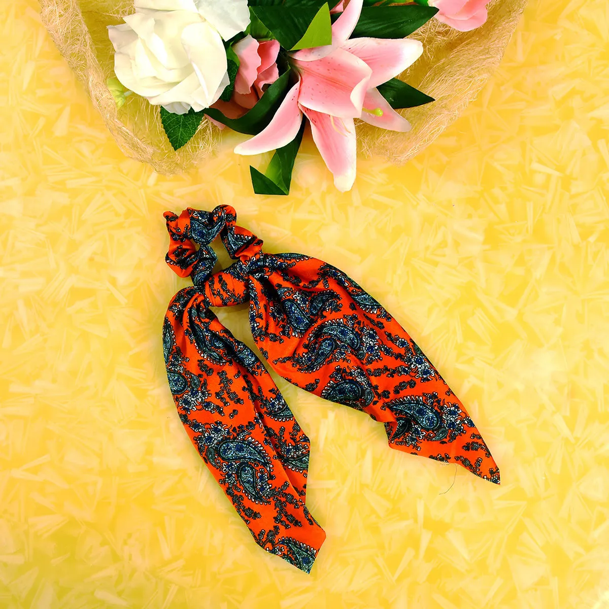 YoungWildFree Ethnic Red-Printed Designer Scrunchies