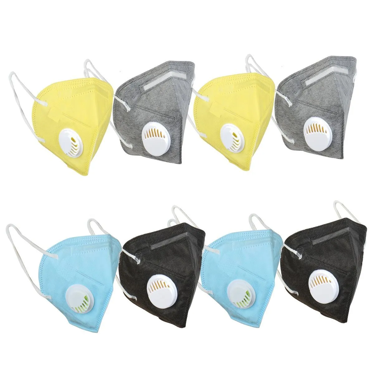 Fabula Pack of 8 KN95/N95 Anti-Pollution Reusable 5 Layer Mask (Black,Blue,Grey,Yellow)