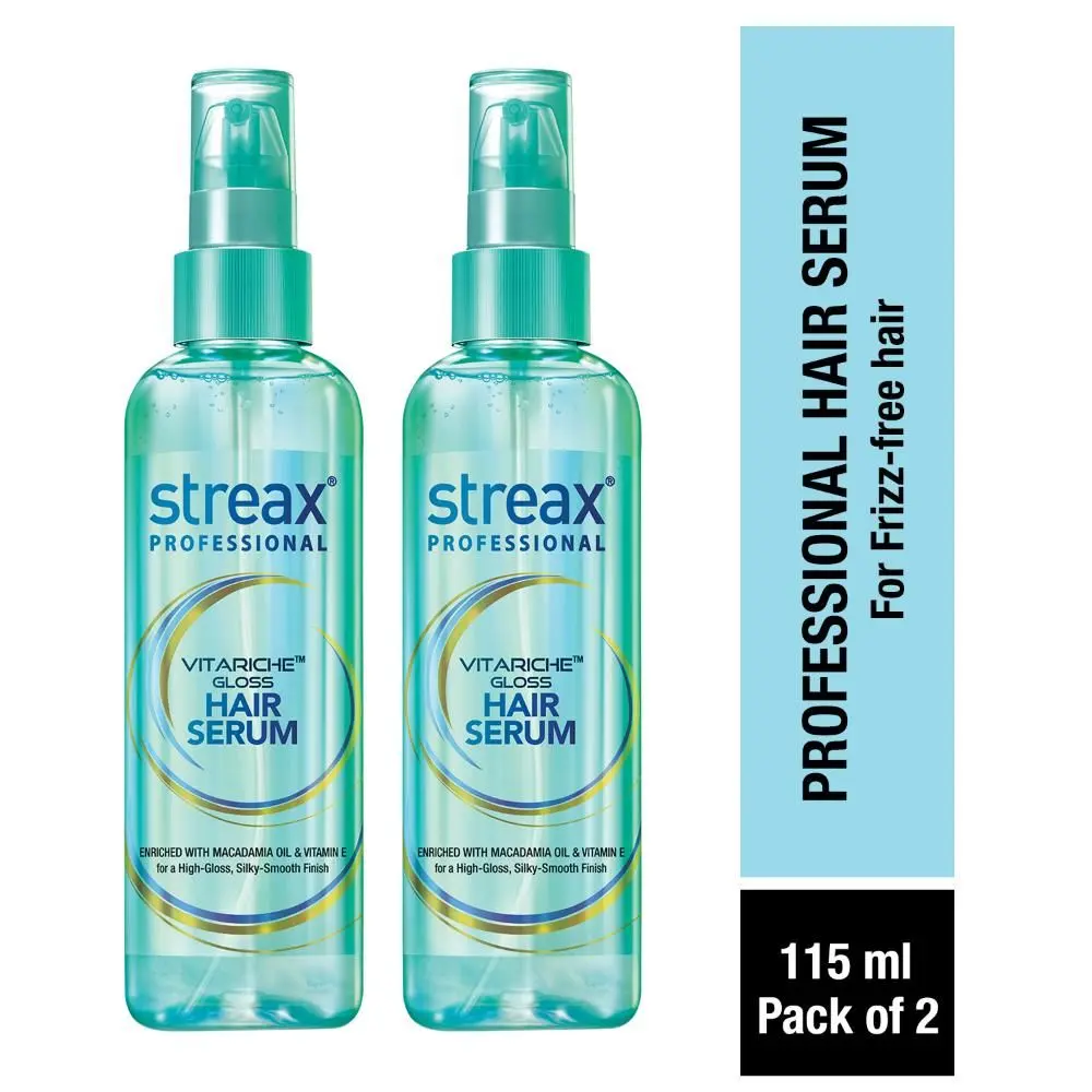 Streax Professional Vitariche Gloss Hair Serum For Women| With Vitamin E & Macadamia Oil | For All Hair Types| 115 ml, Pack of 2