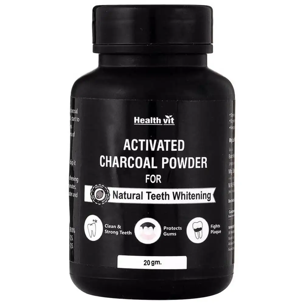 Healthvit Activated Charcoal Powder for Teeth,  200 g  Natural Teeth Whitening