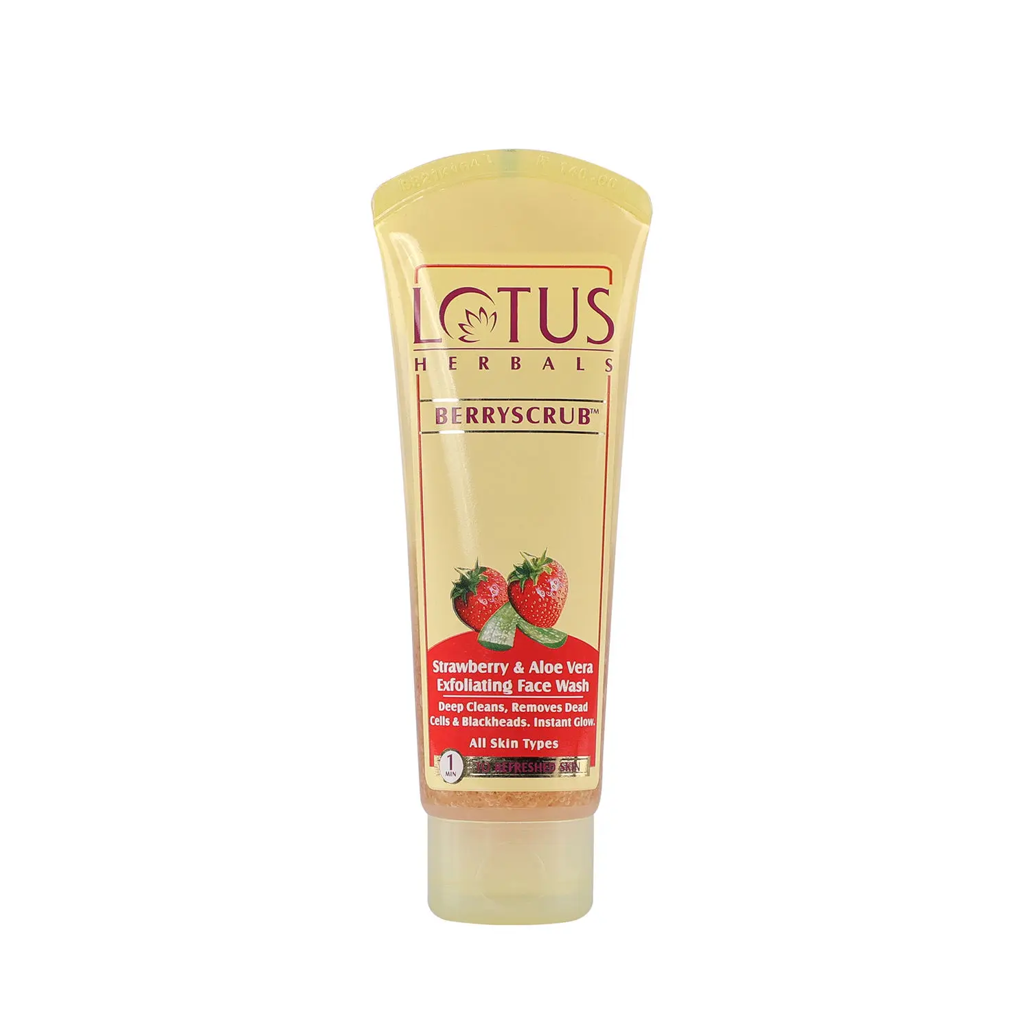 Lotus Herbals Berryscrub Strawberry & Aloe Vera Exfoliating Face Wash | Deep Cleaning | Blackhead Removal | For All Skin Types | 120g