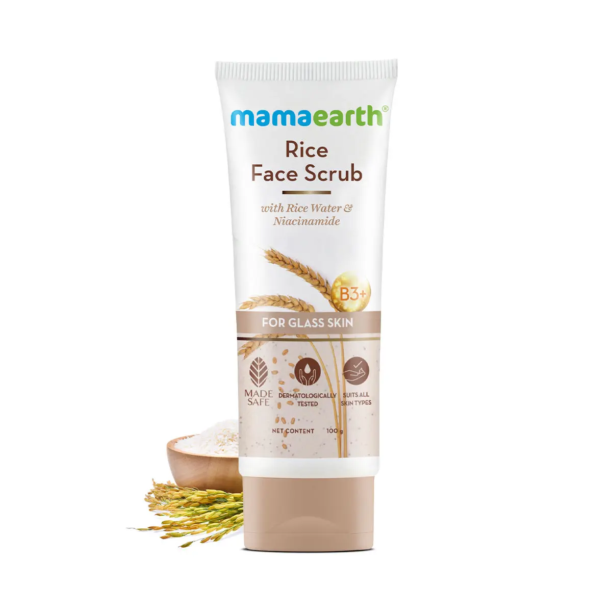 Mamaearth Rice Face Scrub for Glowing Skin, With Rice Water & Niacinamide for Glass Skin (100 g)