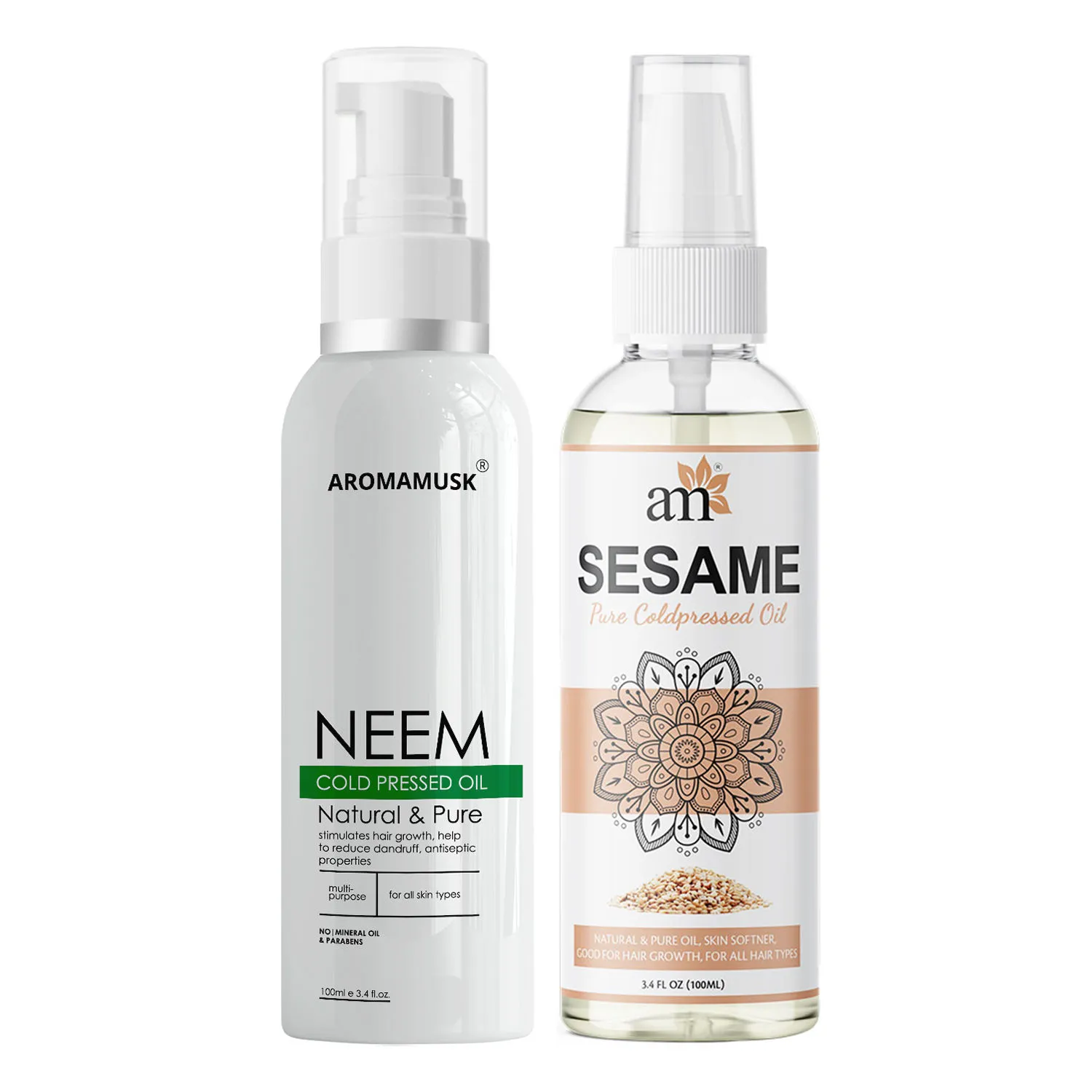 AromaMusk Organic 100% Pure Cold Pressed Neem & Extra Virgin Sesame Oil