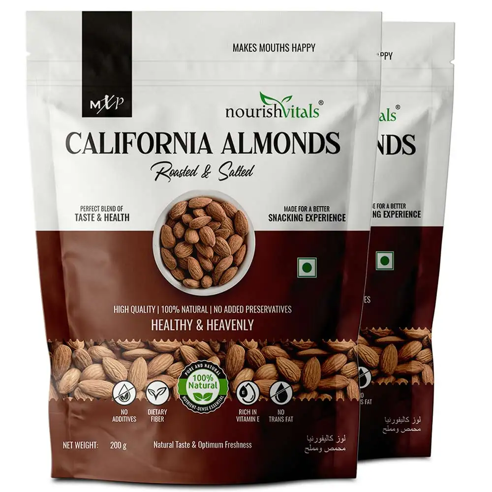 NourishVitals California Almonds,  Roasted & Salted Pack of 2  200 g