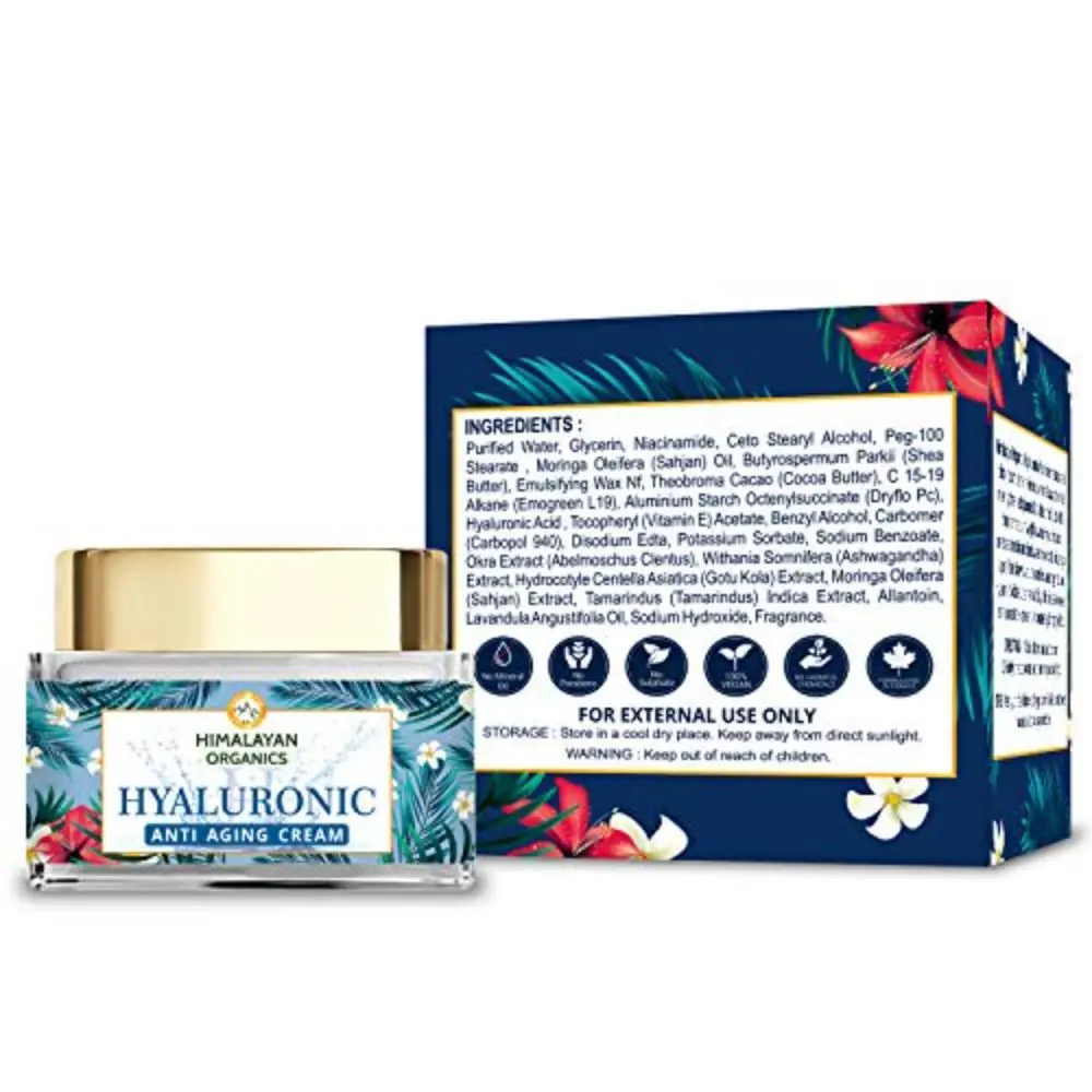 Himalayan Organics Hyaluronic Acid Anti Aging Cream, Anti Wrinkle, Skin Brightening, 50 ml