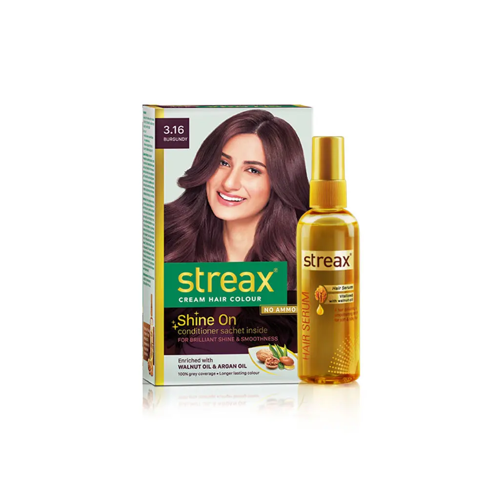 Streax Hair Serum vitalised with Walnut Oil + Streax Hair Colour- Burgandy (45 ml + 120 ml)