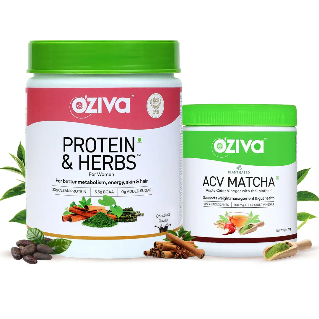 OZiva Protein & Herbs Women Chocolate (500 gm) + Oziva Plant Based ACV Matcha (50g)