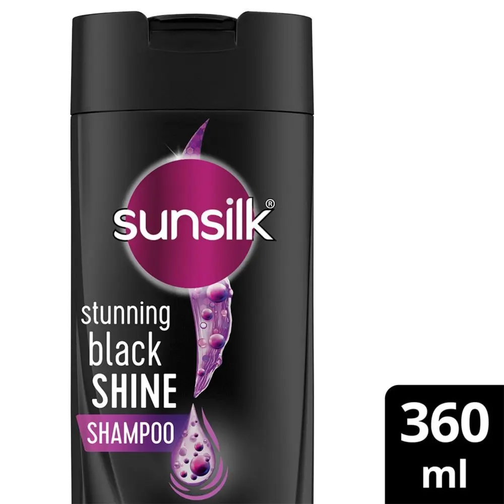 Sunsilk Stunning Black Shine Shampoo, With Amla+Oil, Pearl Protein & Vitamin E For Long Lasting Shine, 360 ml