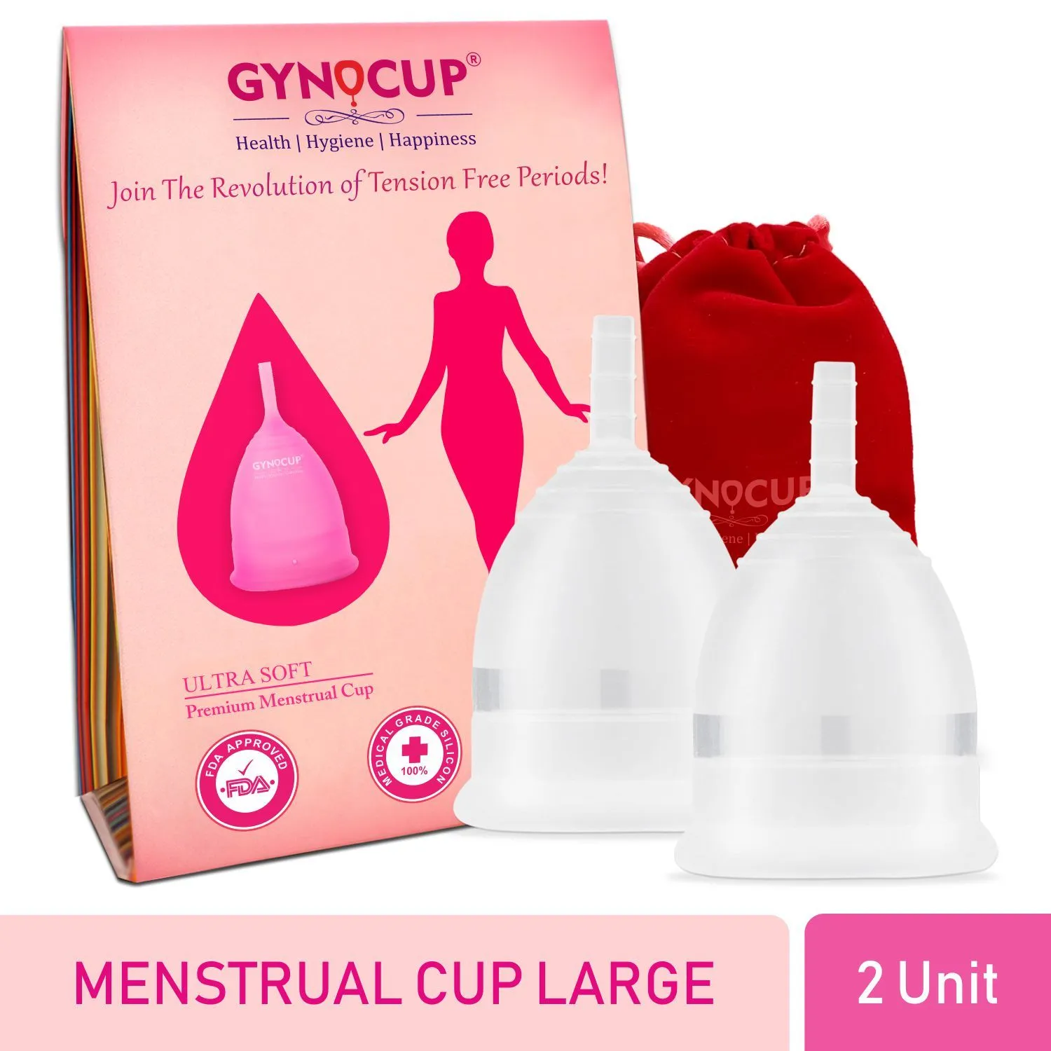 GynoCup Menstrual Cup For Women Transparent Large Size With Wash (Combo)