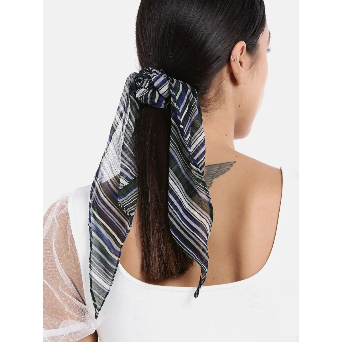 Blueberry Multi Stripe Printed Ruffle Scrunchie