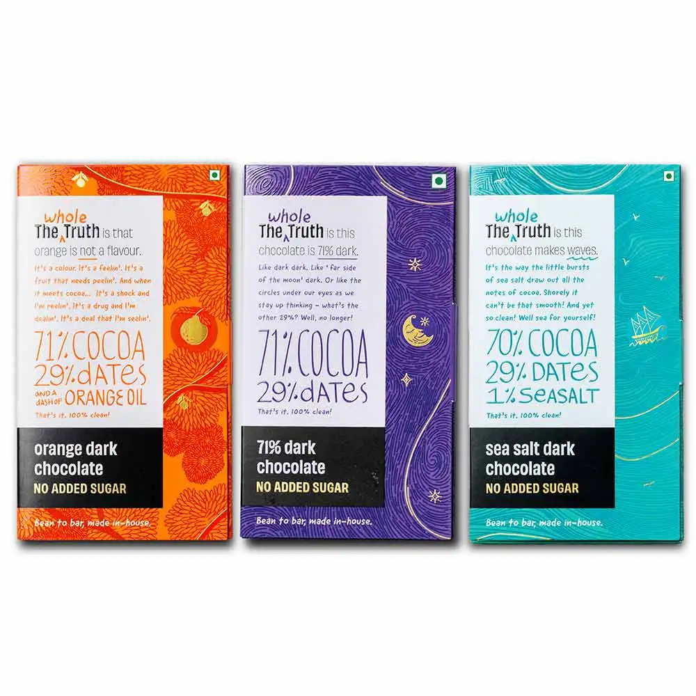 The Whole Truth Dark Chocolate Combo,  3 Piece(s)/Pack  71% Dark, Orange, Sea Salt (No Added Sugar)