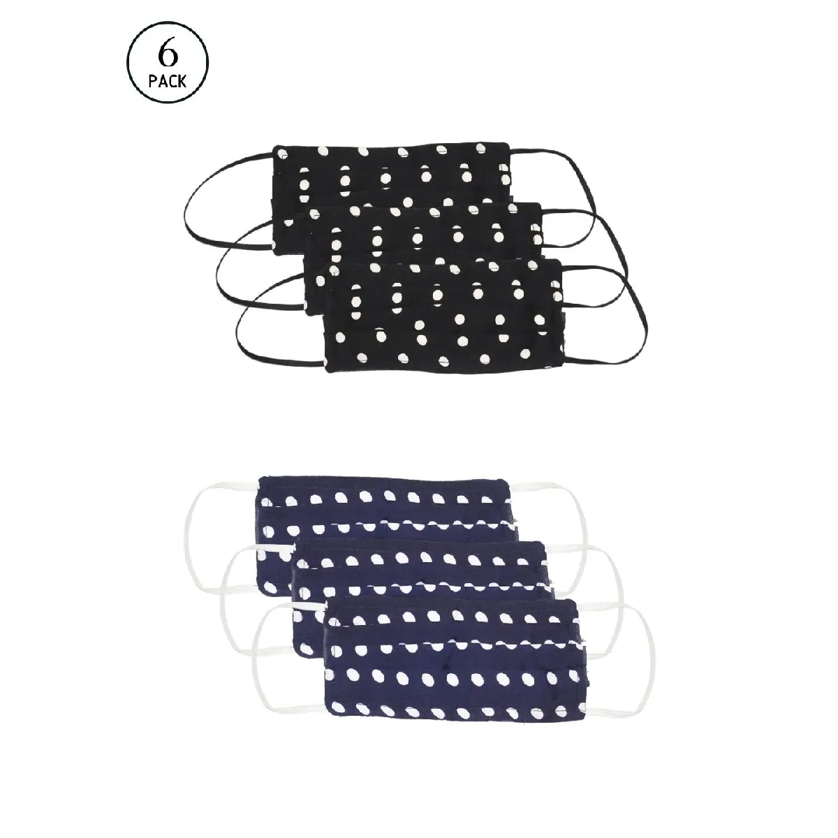 Bellofox 3-Ply Black Black & Blue Polka Cotton Face Mask (Pack Of 6)