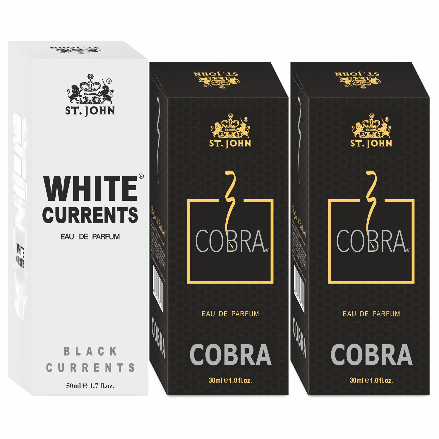 ST-JOHN Cobra 30ml Pack of 2 & White Current 50ml Body Perfume Combo Gift Pack Eau de Parfum - 110 ml (For Men & Women)