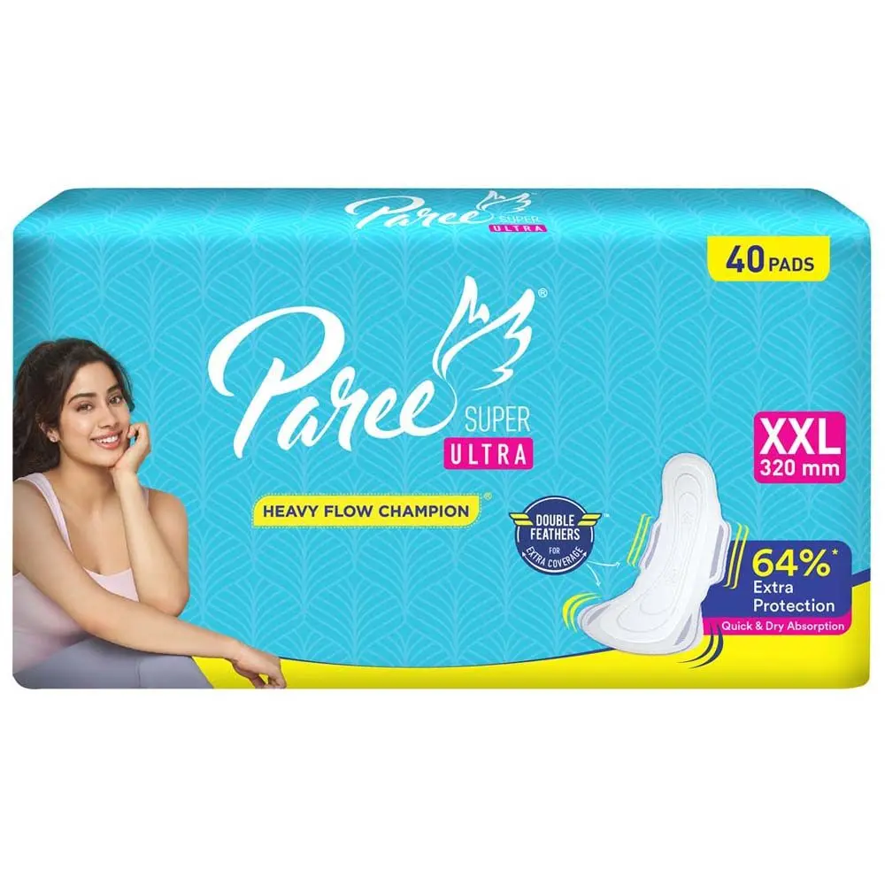 Paree Super Ultra Dry Feel XXL Tri-Fold Sanitary Pads for Women|40 Pads| Heavy Flow Champion| 