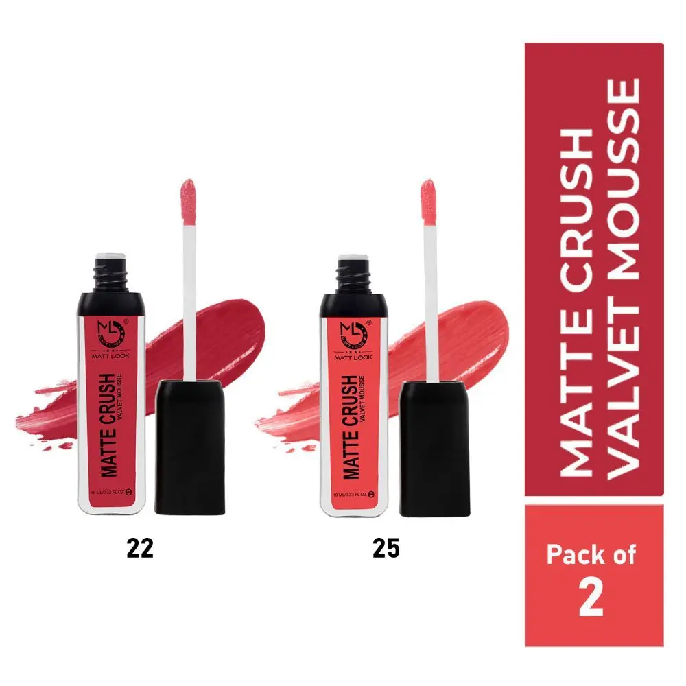 Matt look Matte Crush Velvet Mousse Lipstick, Magenta & Carrot Peach, PO2 (20ml)