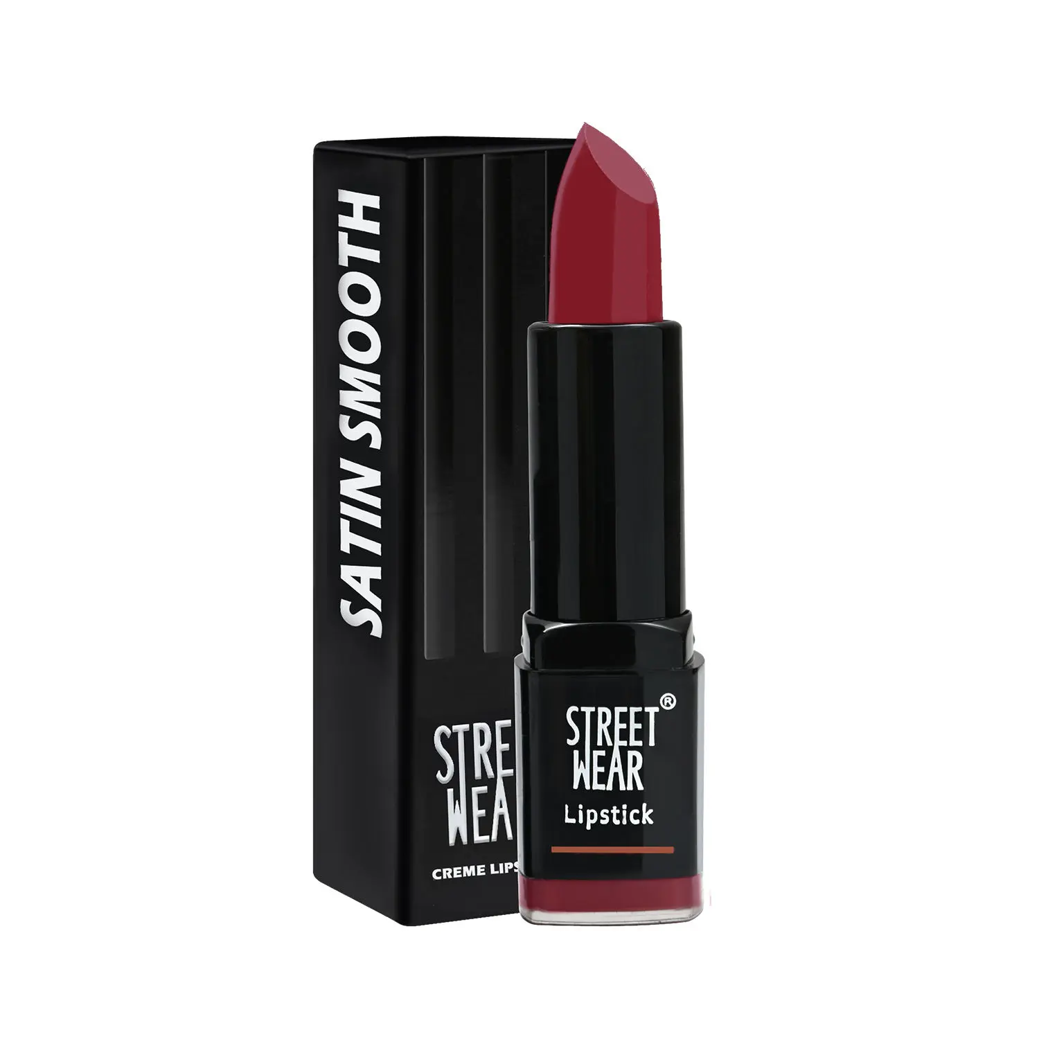 STREET WEAR® Satin Smooth Lipstick -STARK MAROON (Red/Maroon) - 4.2 gms - Longwear Creme Lipstick, Moisturizing, Creamy Formuation, 100% Color payoff, Enriched with Aloe vera, Vitamin E and Shea Butter