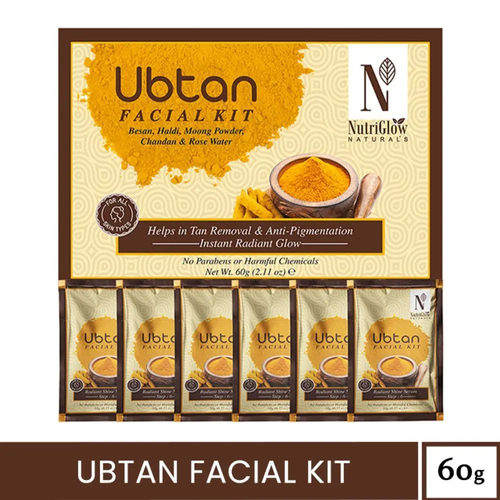 NutriGlow NATURAL'S Set of 2 Ubtan Facial Kit For Glowing Skin, Tan Removal With Haldi & Chandan, 60gm each