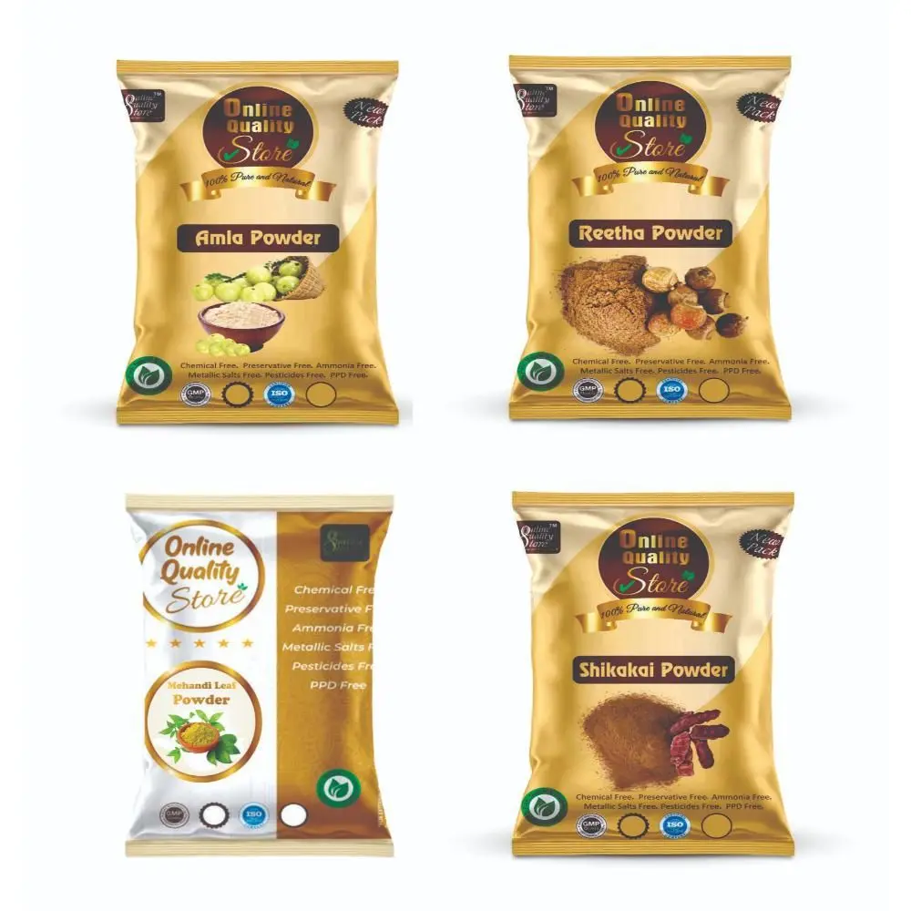 Online Quality Store Hair Care Powder Combo - 200 g (Set of 4) |Reetha Powder (50g) + Amla powder (50g) + Shikakai powder (50g) + Mehandi powder (50g) For Hairs - 200g{Ritha_amla_mehdi_Shai_200}