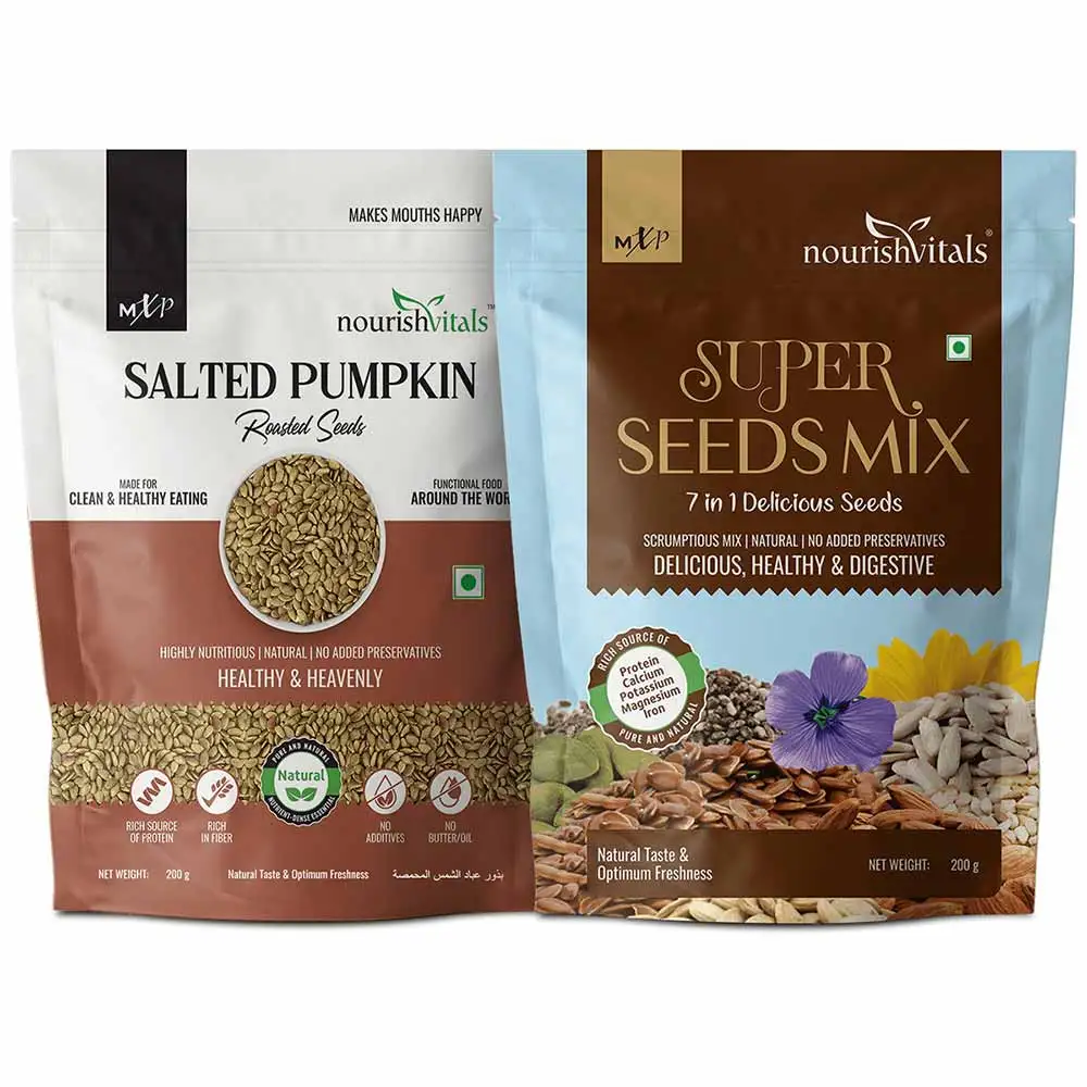 NourishVitals Healthy Munching Combo,  Salted Pumpkin Roasted Seeds + Super Seeds Mix  2 Piece(s)/Pack