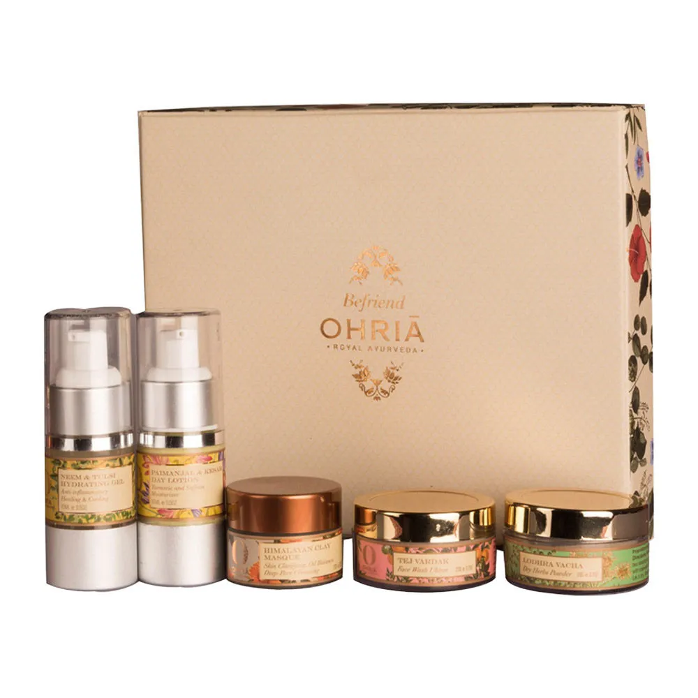 Ohria Ayurveda Anti Acne Ritual - Hydrating Gel + Day Lotion + Masque + Face Wash Ubtan + Powder